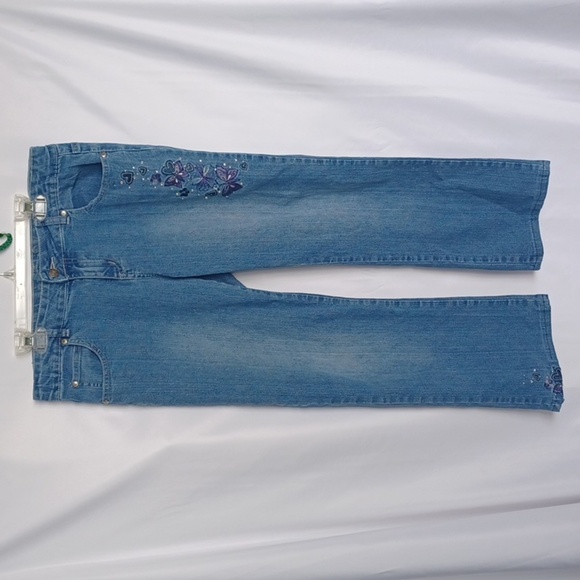 Total Girl Embrodiered Jeans, Butterflues & Hearts, Adjustable Waist, Sz 16.5 - Picture 1 of 7